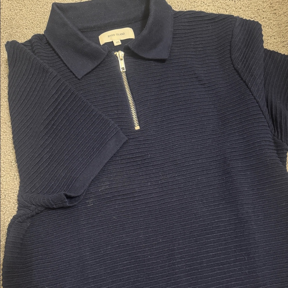 Navy Knit Polo Men